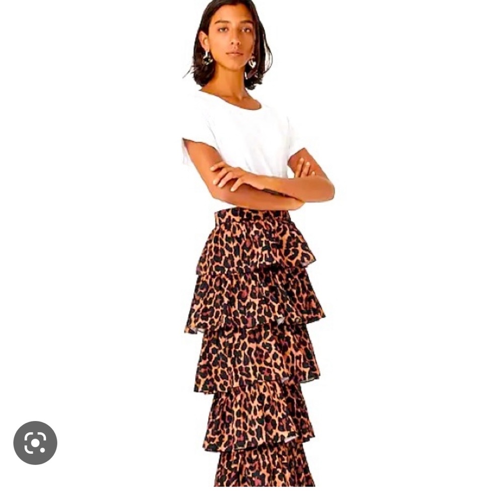 J. Crew Ruffled MIDI Leopard Skirt - NWT